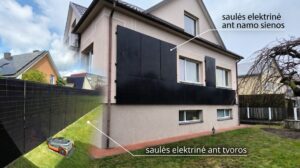 Saulės elektrinė ant namo sienos ir elektrinė ant tvoros